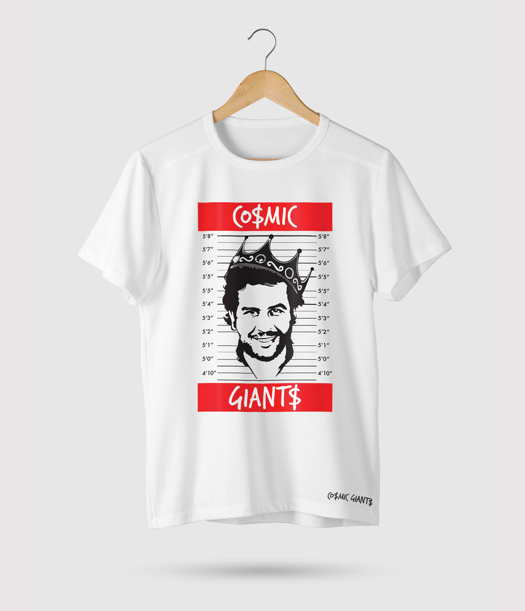 Introducing our Cosmic Giants Pablo Escobar White T-Shirt, a iconic figure and the captivating world of drug culture. This t-shirt showcases a bold logo on the front, inspired by Pablo Escobar. Crafted from 100% cotton. The premium-quality fabric guarantees a soft touch against your skin, while the relaxed fit allows for effortless style and freedom of movement. Machine wash cold tumble dry low. All shirts are made to print.